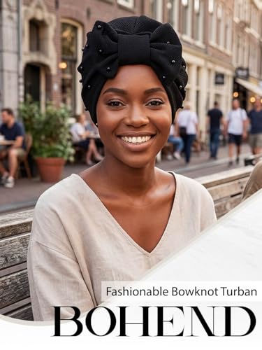 Bohend Stretchy Bowknot Turban Headband Elastic Cap Non Slip Bonnet Beanie Headwrap Hats for Women and Girls - color: Black