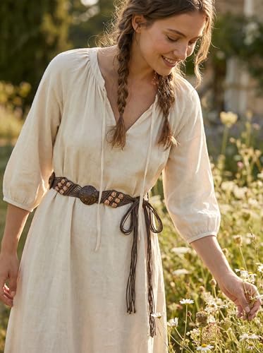 TeeYee Women's Waist Belt Adjustable Boho Style Handwoven Bohemia Tassel Rope Tie with Wooden Beads Braided Chain for Dress - color: 285coffee