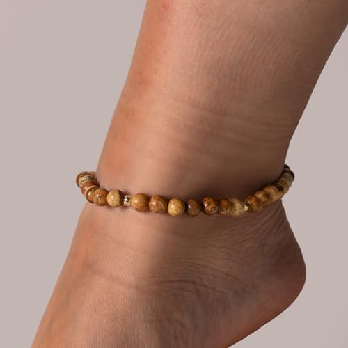 Softones 6mm Natural Stone Anklet for Women Gemstone Ankle Bracelets for Women Healing Energy Crystal Anklets Adjustable(8.5-10 Inches) - color: Picture Jasper