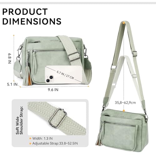 MEITRUE Crossbody Bags for Women, Vegan Leather Crossbody Purse Trendy Multi Pockets Shoulder Handbag with Tassel - color: 04-green
