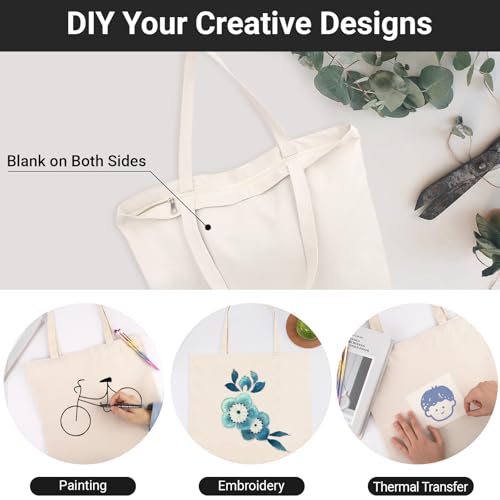 Segarty Canvas Tote Bag with Zipper, 12 Pack 16x13 Reusable Storage Bags for Women, Blank Canvas Tote Aesthetic with Natural Cotton Cloth, Shoulder Strap, Bulk for DIY, Grocery, Beach, Travel，Gift - size: 16.5"x13.4"x3.9", style: Beige_12pcs