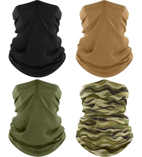 ROXUN 4 Pack Neck Gaiter, Cooling Breathable Face Mask UV Protection Scarf Hiking Bandana for Men/Women - color: Black+army Green+sand+wave Green