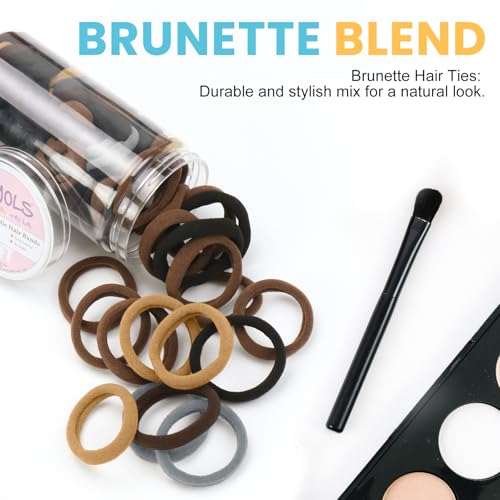 HOYOLS 100pcs Soft Hair Ties no Damage, Seamless Soft Thick Ponytail Holder Scrunchies Head Bands No Crease for Women Girls (Brunette Brown Set) - color: Brown Mixed Color