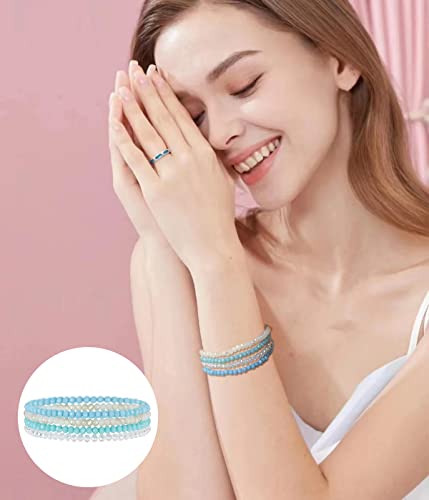 Noessla Beaded Boho Stretch Bracelet Colorful Stackable Crystal Beads Bracelets Trendy Costume Jewelry Mothers Day Gifts for Women - color: Light blue