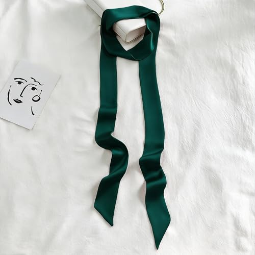 Long Thin Skinny Scarf Satin Neckerchief Ribbon Tie Waist Belt for Women - color: Dark Green