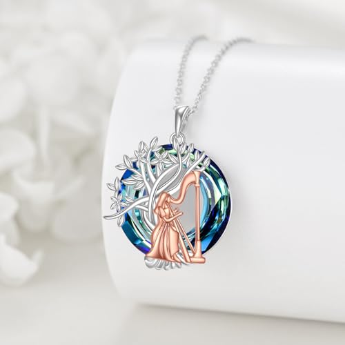 YFN Tree of Life Necklace Sterling Silver Crystal Jewelry Graduation Birthday Gifts for Women - color: Harp