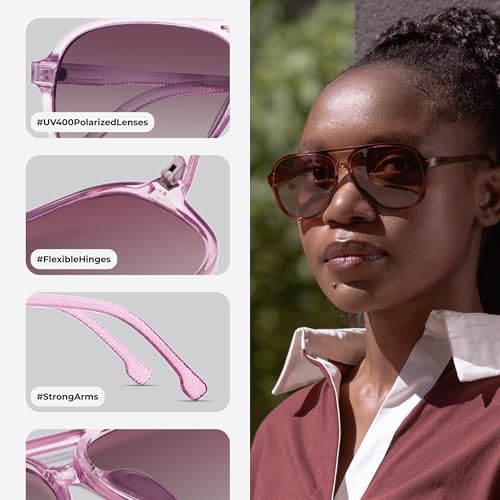 livho Trendy Polarized Aviator Sunglasses Women Men, Retro Sun Glasses for Women Men 2025, Oversized UV Protection Shades - color: Purple/Purple Gradient Brown