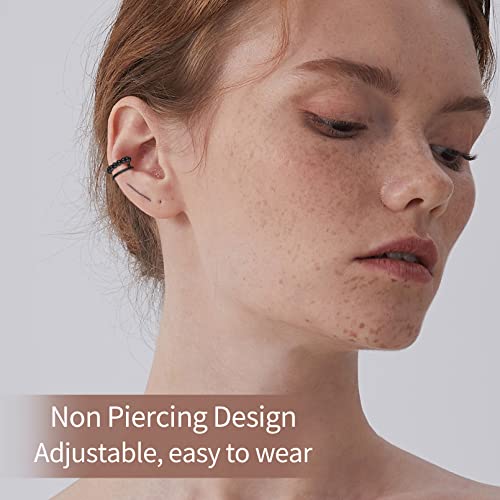 ChicSilver 925 Sterling Silver Ear Cuff Earrings Non Piercing Clip on Cartilage Cuff Earrings for Women - style: H: Beaded Ear Cuff - Black