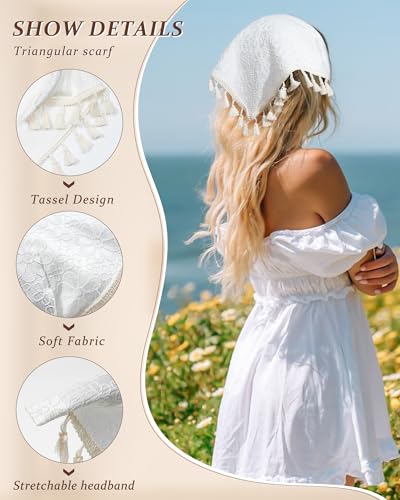 HAIMEIKANG Floral Hair Scarf Headbands for Women Boho Bandanas for Women Triangle Kerchief Solid Color Hair Bands Vintage Head Scarf (Tassel) - color: Tassel