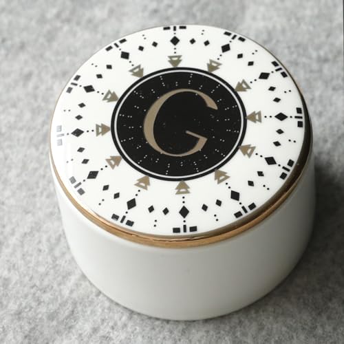 COLLECTIVE HOME - Monogram Jewelry Box, Bohemian Ceramic Trinket Box, Storage for Necklace Ring Bracelet Keys, Birthday Mother's Day Christmas Gift for Women, 3.25" x 2.5" (G) - color: G