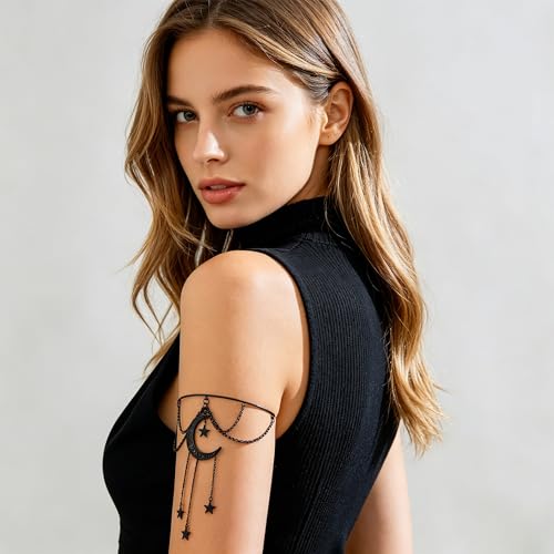 CJIAYUJEW Gothic Arm Cuff Punk Cross Cuff Bracelets Black Crystal Pendant Chain Multi-layer Open Arm Bracelet Summer Jewelry for Women - color: BlackB