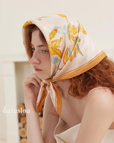 Saiusloa Neck Scarf For Womens Silky Head Scarves Hair Bandanas Square Scarf Fashion Accessories lightweight - color: 3-yellow Iris