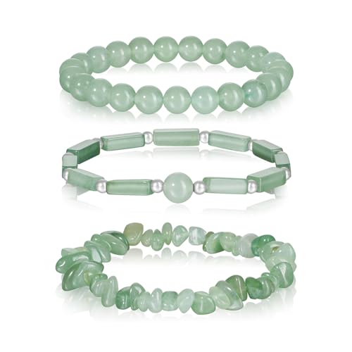 3Pcs Natural Stone Bracelets for Women 8mm Crystal Beaded Bracelets Handmade Stretch Bracelet Healing Crystal Jewelry for Women - style: Green Aventurine