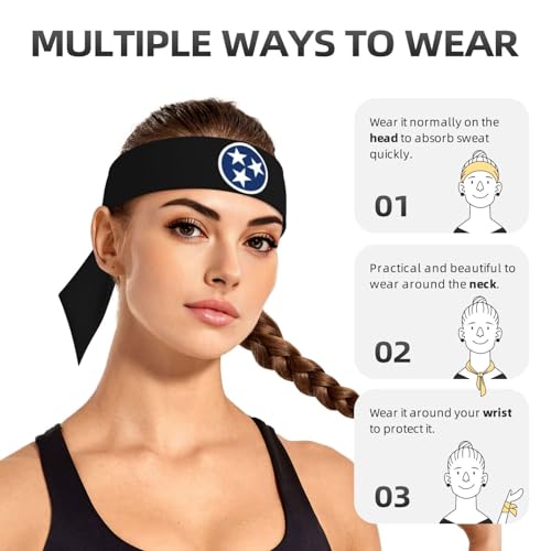 Sports Head Tie Westie Dogs Beach Summer Tropical Tie Sweatband Headband Men Women Elastic Bandana Adjustable Non-Slip Moisture Wicking for Running Football Yoga Workout Athletic Hair Ninja Head Band - color: Tennessee Tri Star Flag