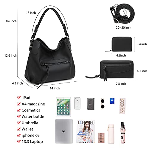 lapsting Hobo Bags for Women Handbags Purse Ladies Boho Shoulder Bag Crossbody Purses Faux Leather - color: E - 14inch Black - Black Metal