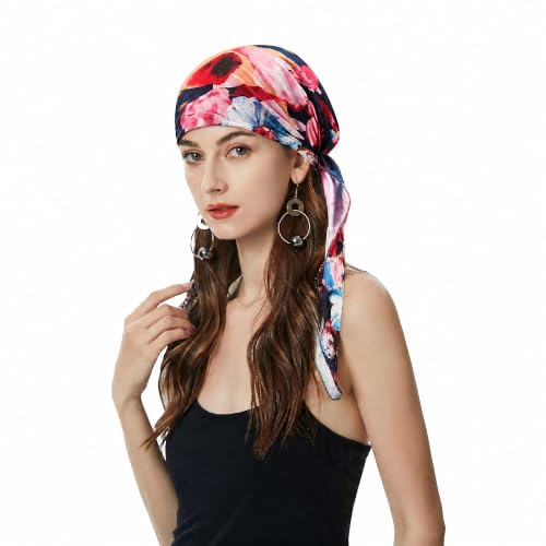 ZLYC Chemo Headwear Pre Tied Head Scarf Headwraps Lightweight Turban Beanie Cap for Women - color: Flower Black