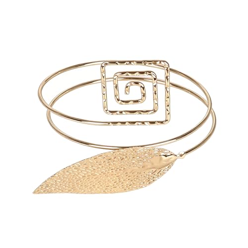 Upper Arm Cuff for Women, Simple Sexy Harness Armlet Bracelet with Crystal Adjustable Upper Arm Chain Bangle Arm Band for Women - color: Gold Leaf