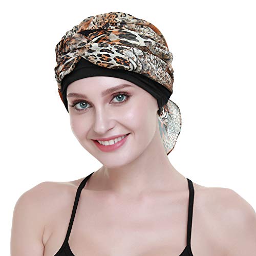 Chemo Headwear Turbans for Women Long Hair Head Scarf Headwraps Cancer Hats - color: Black Floral