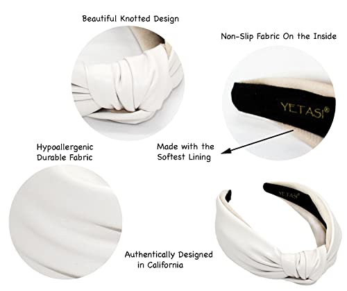 Headbands for Women Off-White Leather Knotted Headband for Women Non-Slip Top Knot Fashion Head band Designer for Womens Hair Girl - color: White