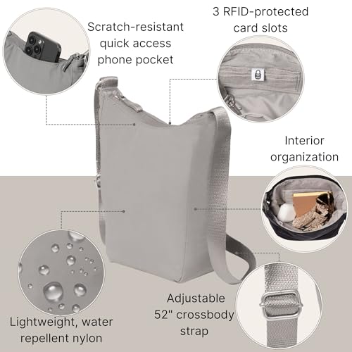 Baggallini Swift Mini Crossbody Bag for Women - 4.5x7 Small Travel Purse with Crossbody Strap and RFID - color: B-lite Silver Sand
