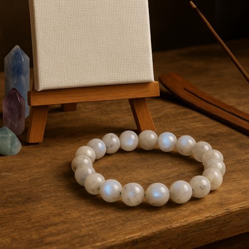 ANAYA AGATE Healing Crystal Bracelet for Women and Men – 8mm Round Beaded Bracelet for Men and Women – Unisex Stretchy Gemstone Bracelet for Healing and Protection - color: Moonstone