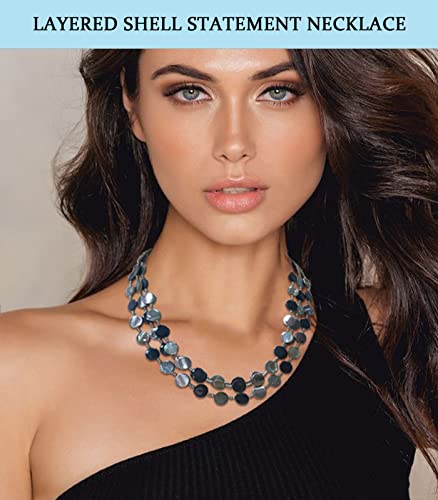 Noessla Layered Beaded Chunky Necklace for Women Boho Two-color Shell Statement Necklace Fashion Collar Costume Jewelry Gifts for Mum - color: Black
