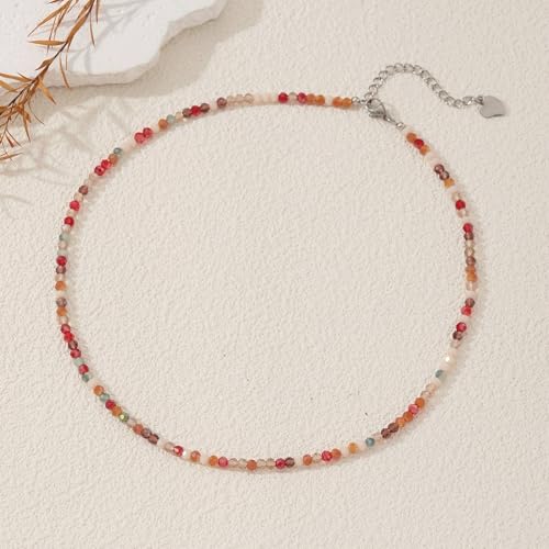 JSJOY Tiny Crystal Beaded Choker Necklaces for Women Colorful Beaded Necklace Dainty Choker Necklaces Simple Boho Jewelry Gifts for Teens Handmade Shining Bead Necklaces Gifts - color: Red