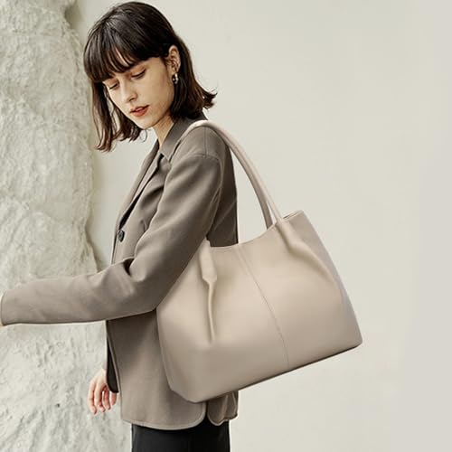 KKXIU Tote Bag for Women Vegan Leather Shoulder Purse Large Capacity Travel Bag - color: Beige