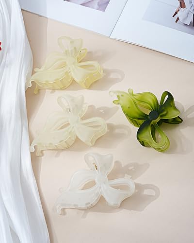 4 PCS Bow Hair Clips Bow Claw Clip for Women, Large Hair Claw Clips for Thin Thick Hair (Matte (Green Series)) - color: Matte (Green Series)
