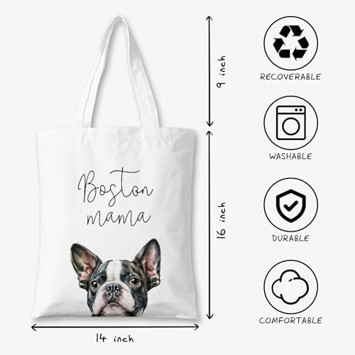 Dog Mama Canvas Tote Bag for Women, Dogs Lover Gift for Dog Mom, Birthday Christmas Cute Rottweiler Gifts For Women. - color: Boston Mama (020)