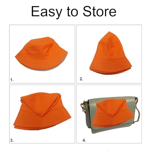 NPJY Bucket Hat for Women Men Cotton Summer Packable Sun Beach Fishing Hats Travel Cap - color: Plain Orange