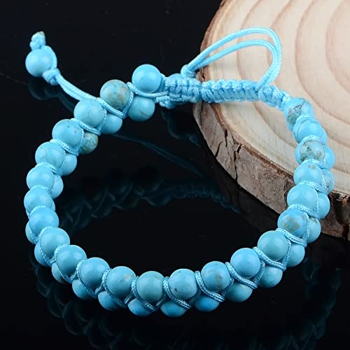 MASSIVE BEADS Double Layer Natural Chakra Healing Power Crystals Macrame Bracelet Yoga Stone Beads Gemstone Meditation Relax Anxiety Bangle for Unisex Women Men - color: Turquoise, size: 6mm