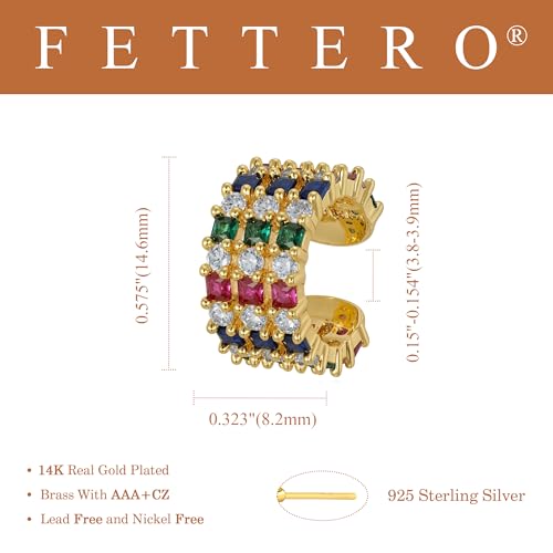 FETTERO Ear Cuff Earrings for Women Non Piercing 14K Gold Plated Ear Cuffs for Non Pierced Ears Clip on Cartilage Earring Ligthweight Fake Earrings | Single - style: Colorful stone