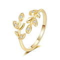 Adjustable Women's Cubic Zirconia Leaf Shaped Ring, 18K Gold-Plated Exquisite Stackable Women's Ring, A Great Gift for Her - color: H