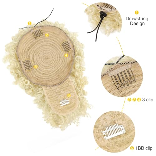 Drawstring Ponytail with Bangs Afro Puff Ponytail Extensions for Women Short Curly Puff Ponytail with Bangs Clip in Wrap Updo Hairpiece for Women (613#) | Afro Puff Ponytail Extensions, Short Curly Puff, Clip in Wrap Updo, For Women - color: 613#