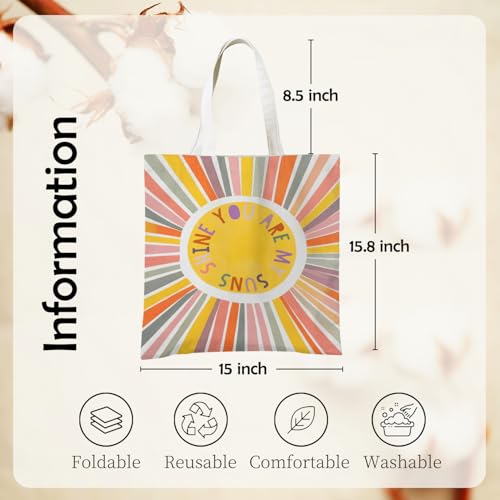 Boho Sun Sunshine Tote Bag, Colorful Canvas Tote Bags, Reusable Grocery Shopping Bag - color: You Are My Sunshine