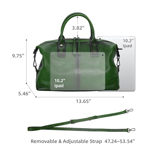 Iswee Genuine Leather Satchel Tote Bag Top Handle Handbag Designer Shoulder Bag Large Capacity Cross Body Bag - color: Green