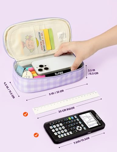 SUNEE Cute Pencil Case, Large Colored Pencil Pouch, Aesthetic Pen Bag with Zipper, Kawaii Stationery Storage and Organizer, School Supplies for Teen and Adult, Boys & Girls, Purple Checkered - color: Purple Checkered