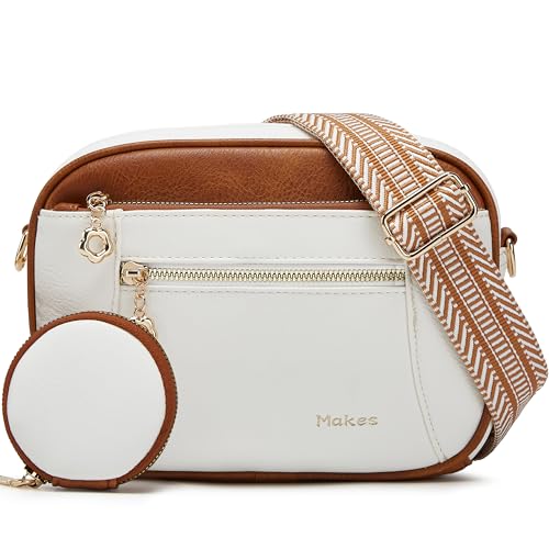 Crossbody Purse for Women Small Crossbody Bags Trendy Vegan Leather with Adjustable Shoulder Straps Gift for Mother Wife Mom - color: Beige With Brown Minimalism Upgrade
