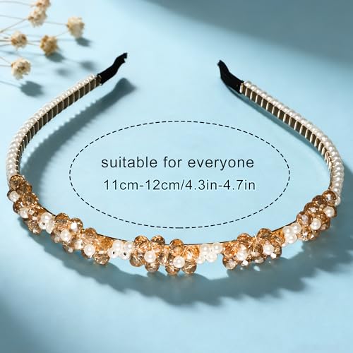 5 Pcs Pearl Headbands for Women, Thin Crystal Beaded Metal Hair Bands, Elegant Rhinestone Floral Hair Hoops, Vintage Bridal Wedding Hair Accessories Set for Girls - color: 5 Pcs Pearl