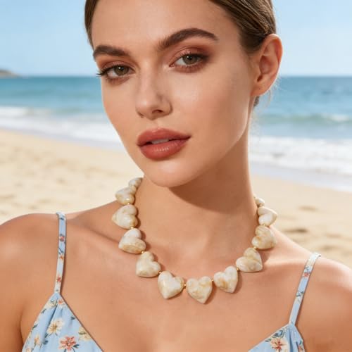 YUJIE Amber Acrylic Heart Choker Necklace for Women Vintage Punk Chunky Necklace Trendy Fashion Accessory - color: beige