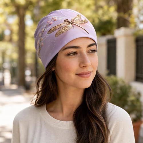 Tenna Teki Women Slouchy Beanie Chemo Hat Cancer Caps for Patient | Autumn Spring Lightweight Comfortable Breathable Beanie for Men - color: Lavender