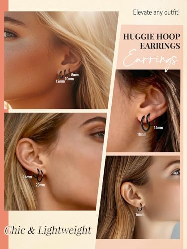 FaithHeart 925 Sterling Silver Post Huggie Hoop Earrings for Women, Silver Small Hoop Earring, Hypoallergenic Cartilage Earrings for Women - color: 01. Blank-Black, size: 16mm