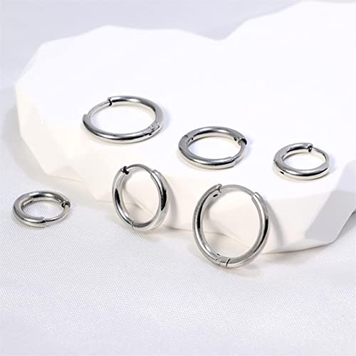 Dainty 6 Pairs Surgical Steel Earrings Sets for Multiple Piercing, Lightweight 14K Gold Plated Small Huggie Hoop Earrings, Flat Back Tiny Ball CZ Stud Earrings for Cartilage, Helix, Lobe, Hypoallergenic - style: Silver- 6/8/10/12mm Hoop Earrings