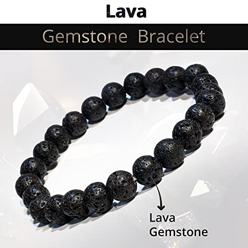 ANAYA AGATE Healing Crystal Bracelet for Women and Men – 8mm Round Beaded Bracelet for Men and Women – Unisex Stretchy Gemstone Bracelet for Healing and Protection - color: Lava Rock