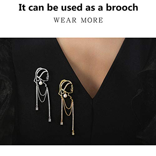Unique Abstract Face Art | Dangle Statement Long Earrings for Women | Rhinestone Tassel Handmade Chandelier Earrings - color: silver