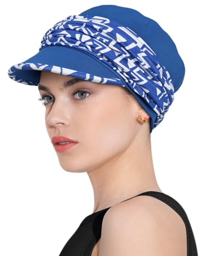Chemo Headwear Viscose Newsboy Cap for Women Summer Hats - color: Blue Pattern