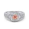 Blue Apple Co. Art Deco Ring Round Cubic Zirconia Leaf Filigree Design Split Shank Twisted Band Bridal Statement Wedding Engagement Rings For Women 925 Sterling Silver Gifts For Her - color: Simulated Morganite