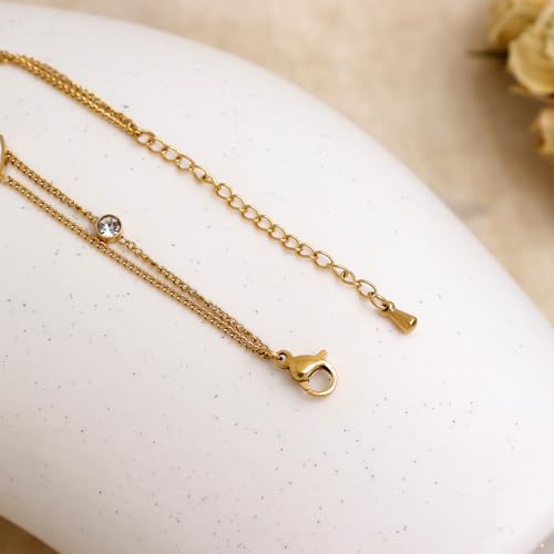 Dainty Gold Shell Pearl Charm Ankle Bracelet for Women Trendy non-Tarnish Adjustable Anklet Summer Beach Fashion Jewelry Gift - color: Heart Rhinestone