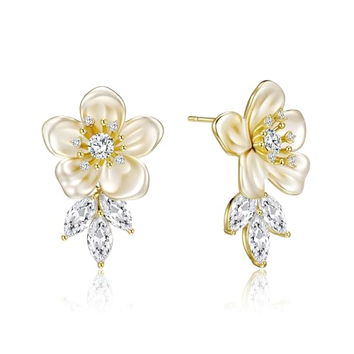 Pink Flower Earrings for Women, 925 Sterling Silver Stud Earrings, Cute Plumeria Earrings For Women, Cherry Blossom Hypoallergenic Stud - color: White Plum Blossom